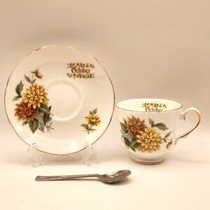 Vintage DUCHESS TEA CUP & SAUCER October Yellow Flowers Fine Bone China ENGLAND